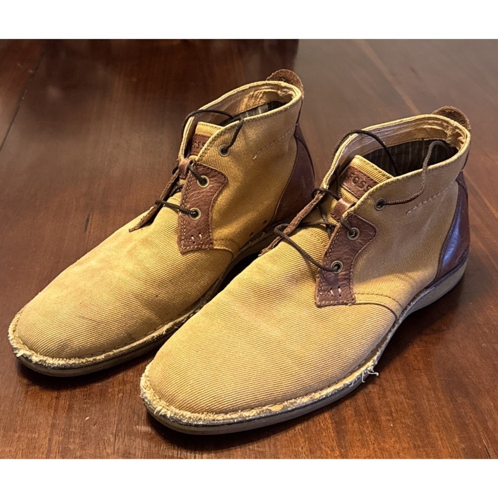 Fossil Men's Canvas Leather Casual‎ Shoes Size 12 Tan Brown Lace-Up Vintage Look